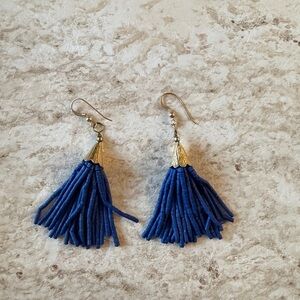 Blue Tassel Earrings with Gold Accents